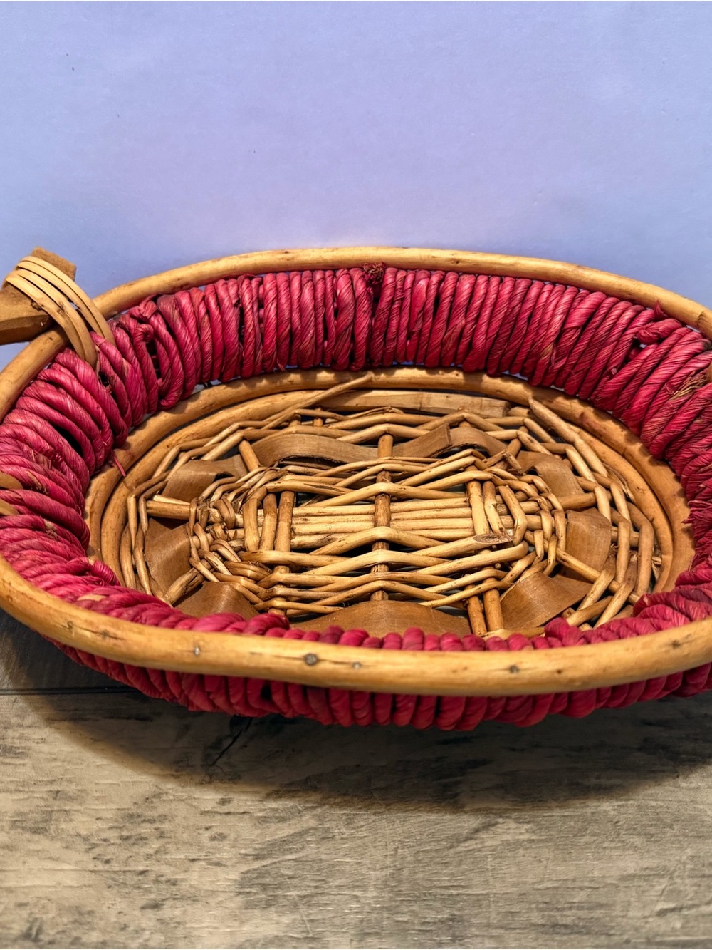Woven Red and Natural Wicker Basket approximately 12x8x3.